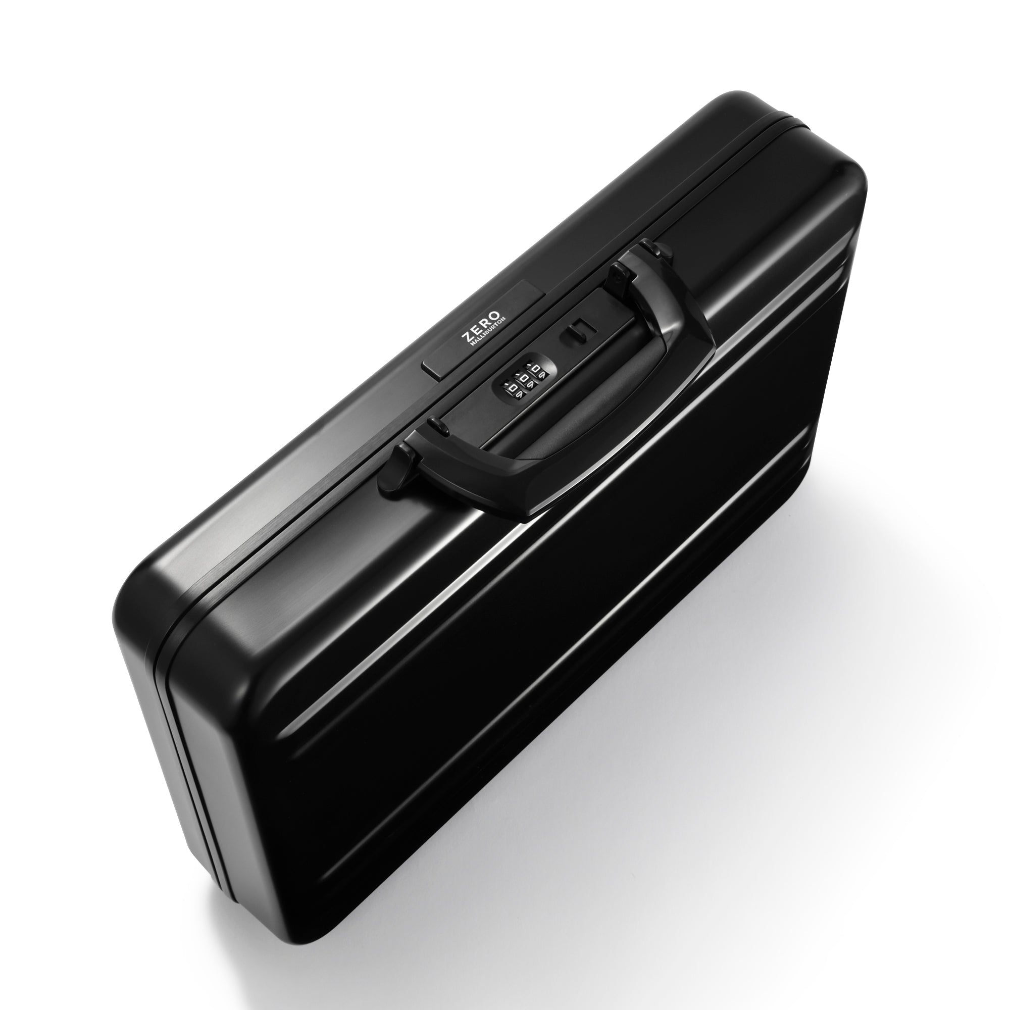 Black briefcase with a lock on a white background