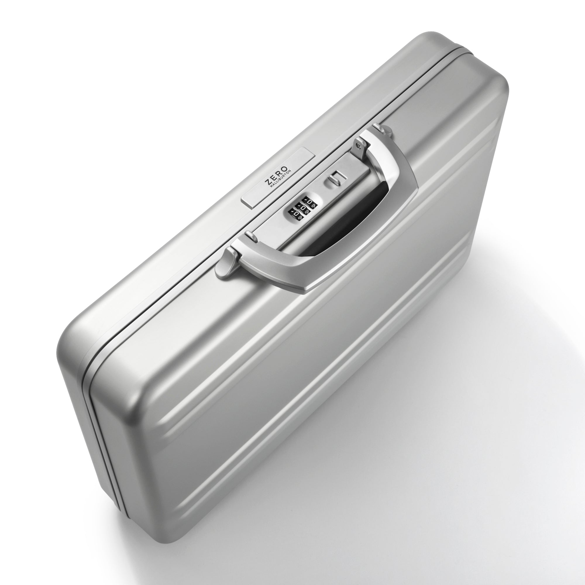 Silver briefcase with a digital lock on a white background