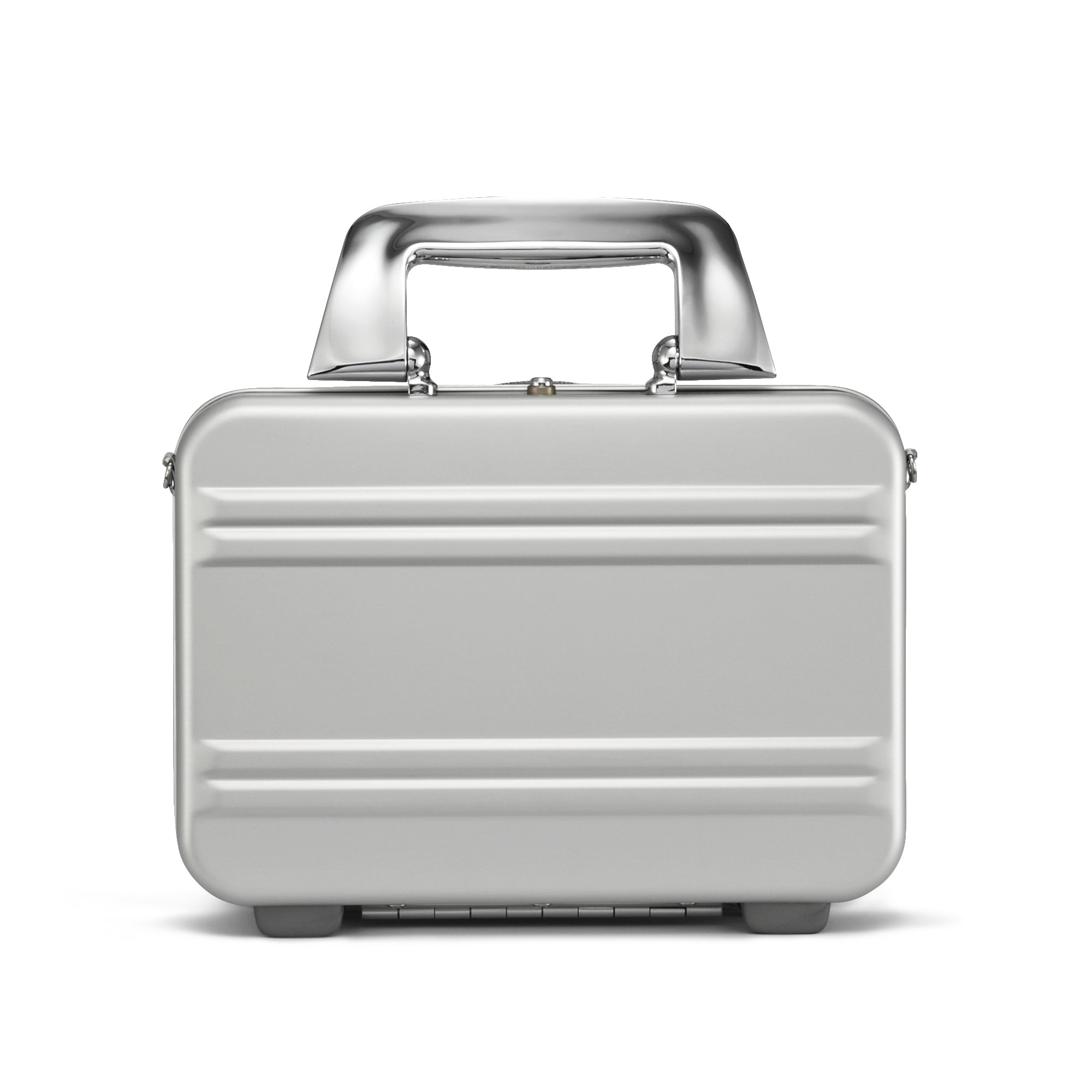 Silver briefcase with a handle on a white background