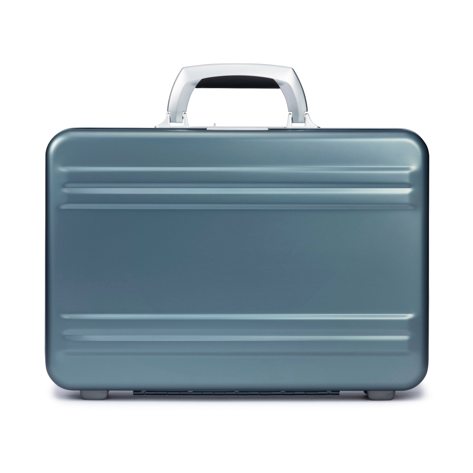 Blue briefcase with a silver handle on a white background