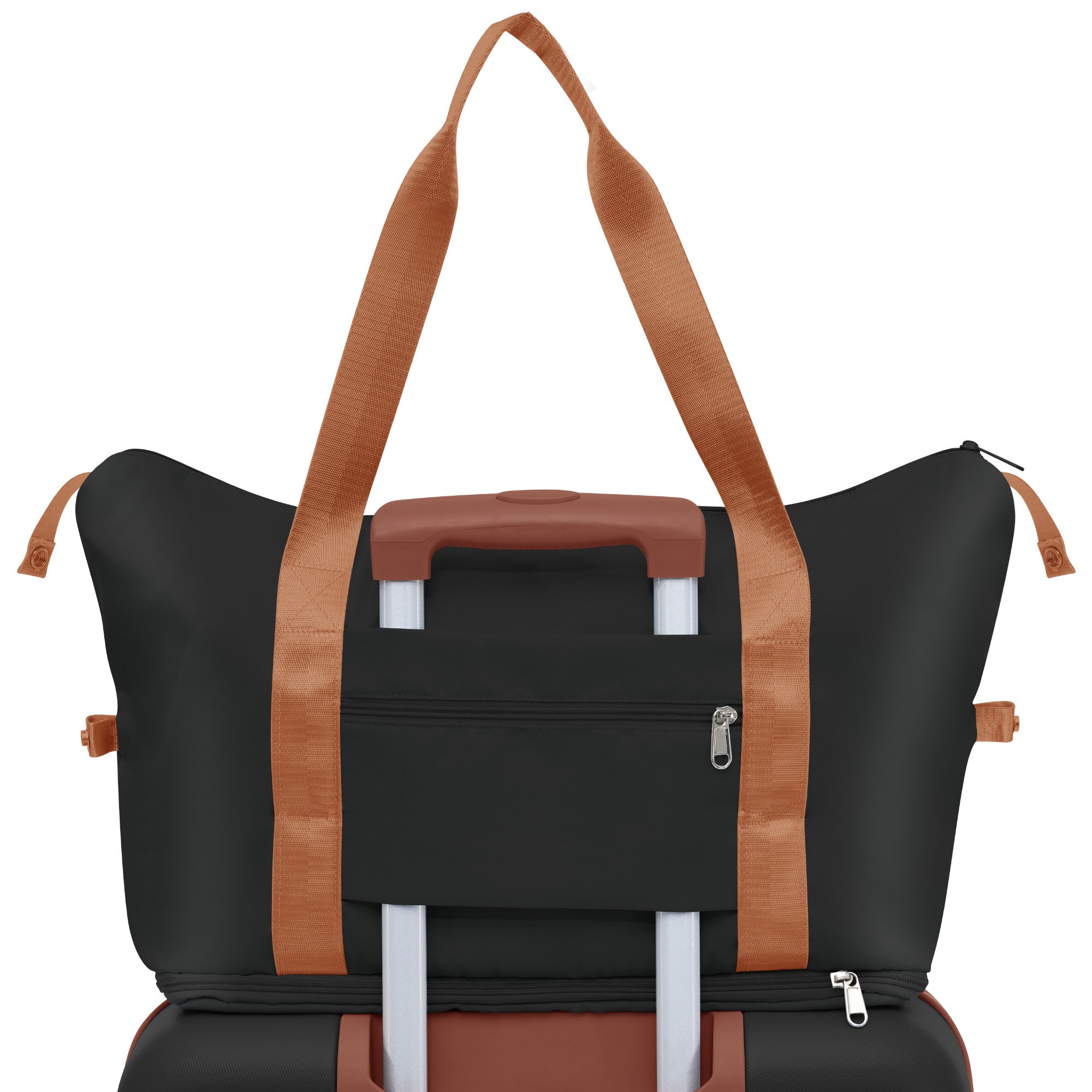 Black and Brown Expandable ABS Durable Suitcase with Travel Bag