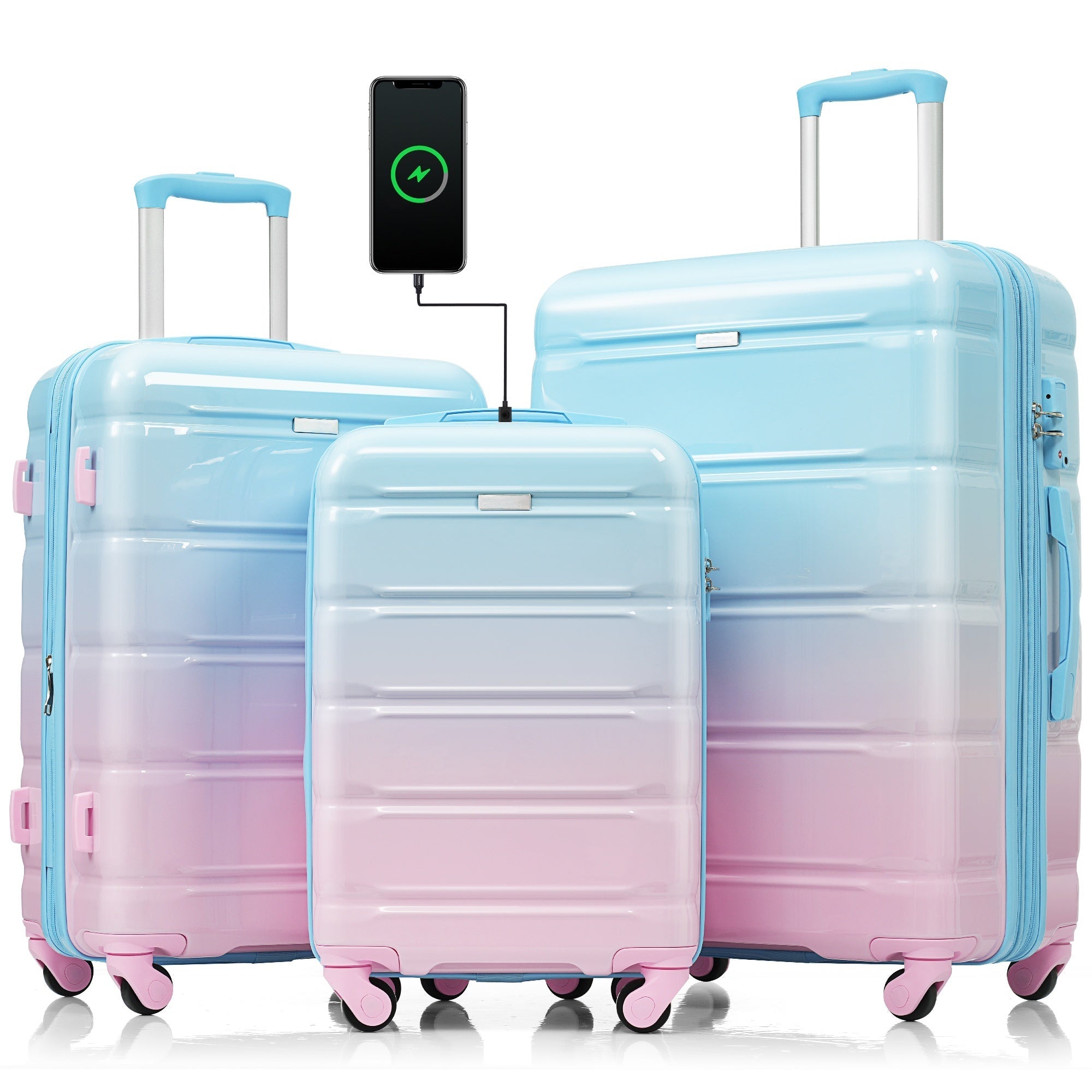 Luggage Set of 3, 20-inch with USB Port, Airline Certified Carry-on