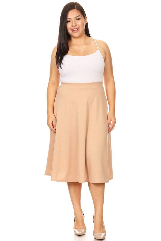 Plus Solid High Waisted, A-Line, Midi Skirt