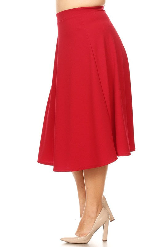 Plus Solid High Waisted, A-Line, Midi Skirt