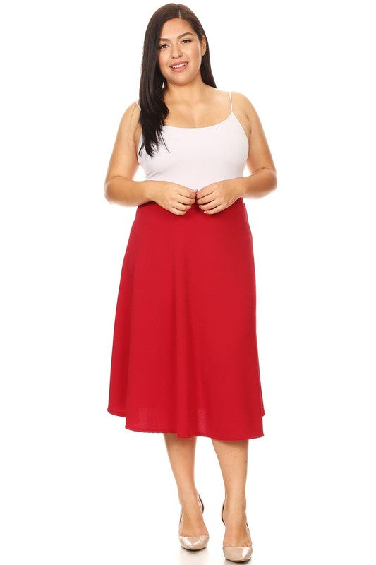 Plus Solid High Waisted, A-Line, Midi Skirt