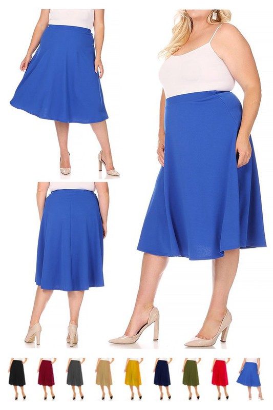 Plus Solid High Waisted, A-Line, Midi Skirt