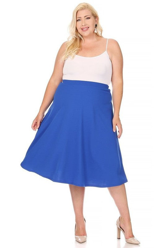 Plus Solid High Waisted, A-Line, Midi Skirt