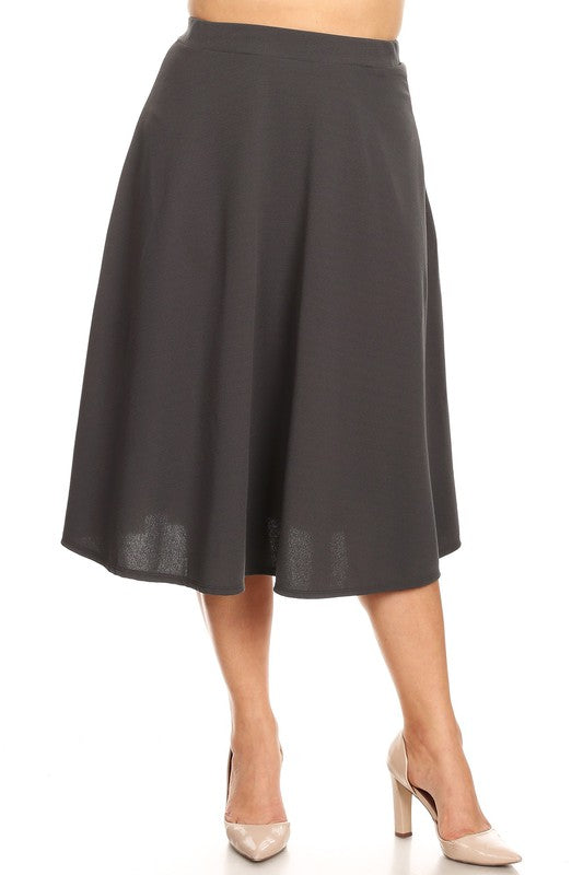 Plus Solid High Waisted, A-Line, Midi Skirt