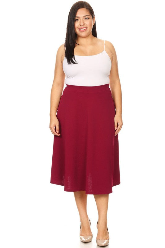 Plus Solid High Waisted, A-Line, Midi Skirt