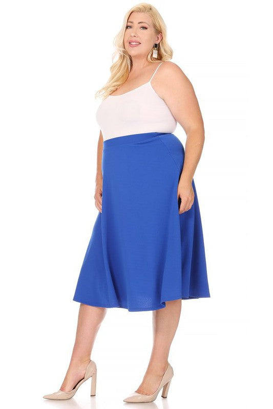 Plus Solid High Waisted, A-Line, Midi Skirt