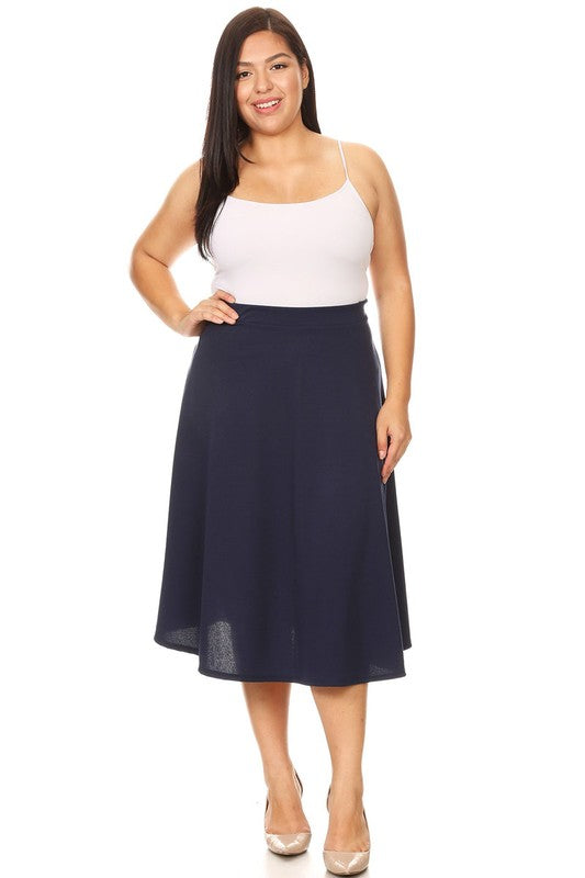 Plus Solid High Waisted, A-Line, Midi Skirt