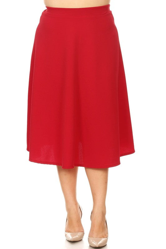 Plus Solid High Waisted, A-Line, Midi Skirt