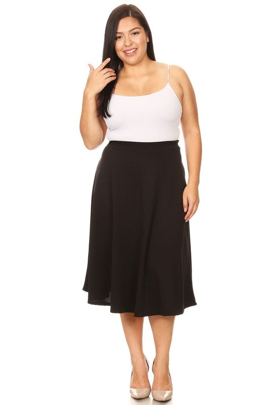 Plus Solid High Waisted, A-Line, Midi Skirt