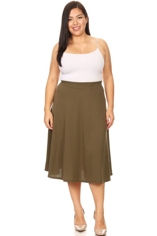 Plus Solid High Waisted, A-Line, Midi Skirt