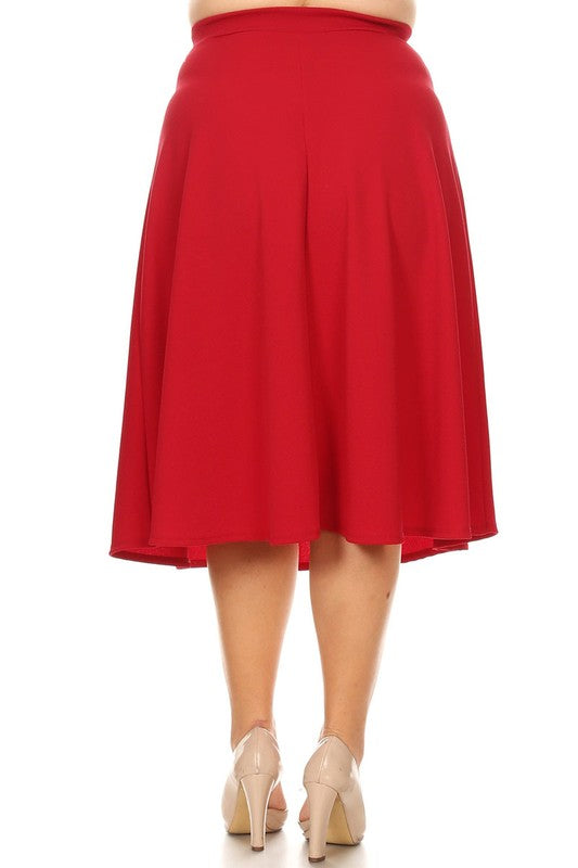 Plus Solid High Waisted, A-Line, Midi Skirt