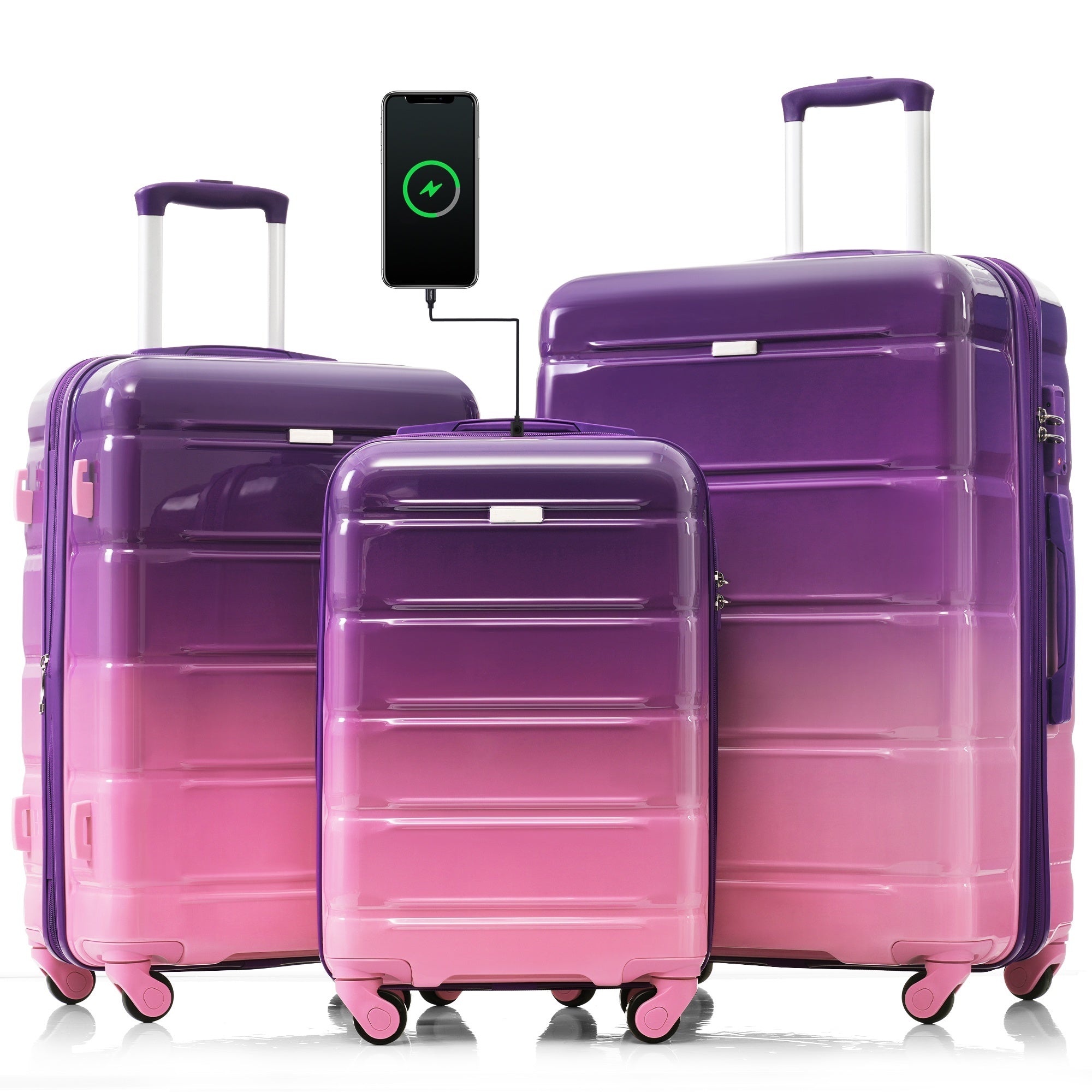 Luggage Set of Three with USB Port with Airline Certified Carry-on