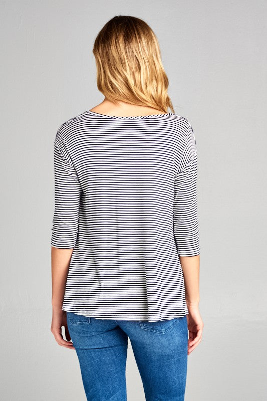 Stripe Jersey Lace Up Neck Top