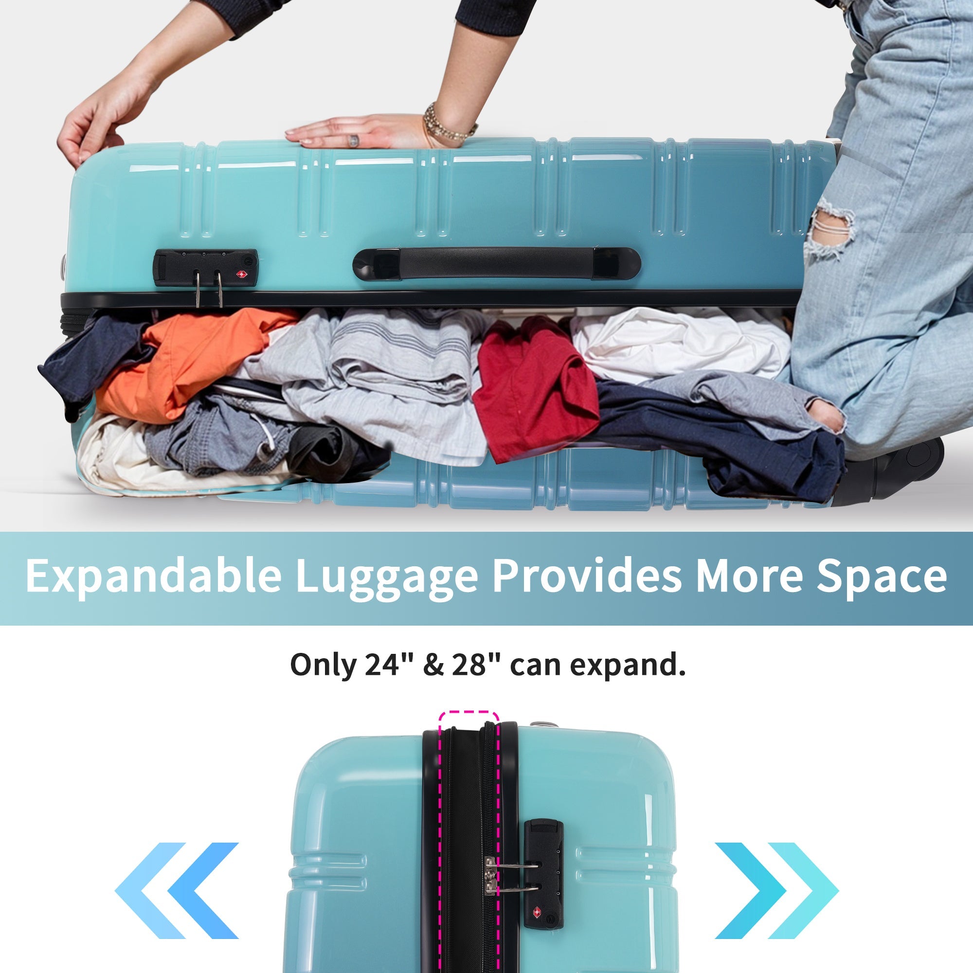 Three Piece Blue Gradient Color Expandable Suitcase with Spinner Wheels and TSA Lock