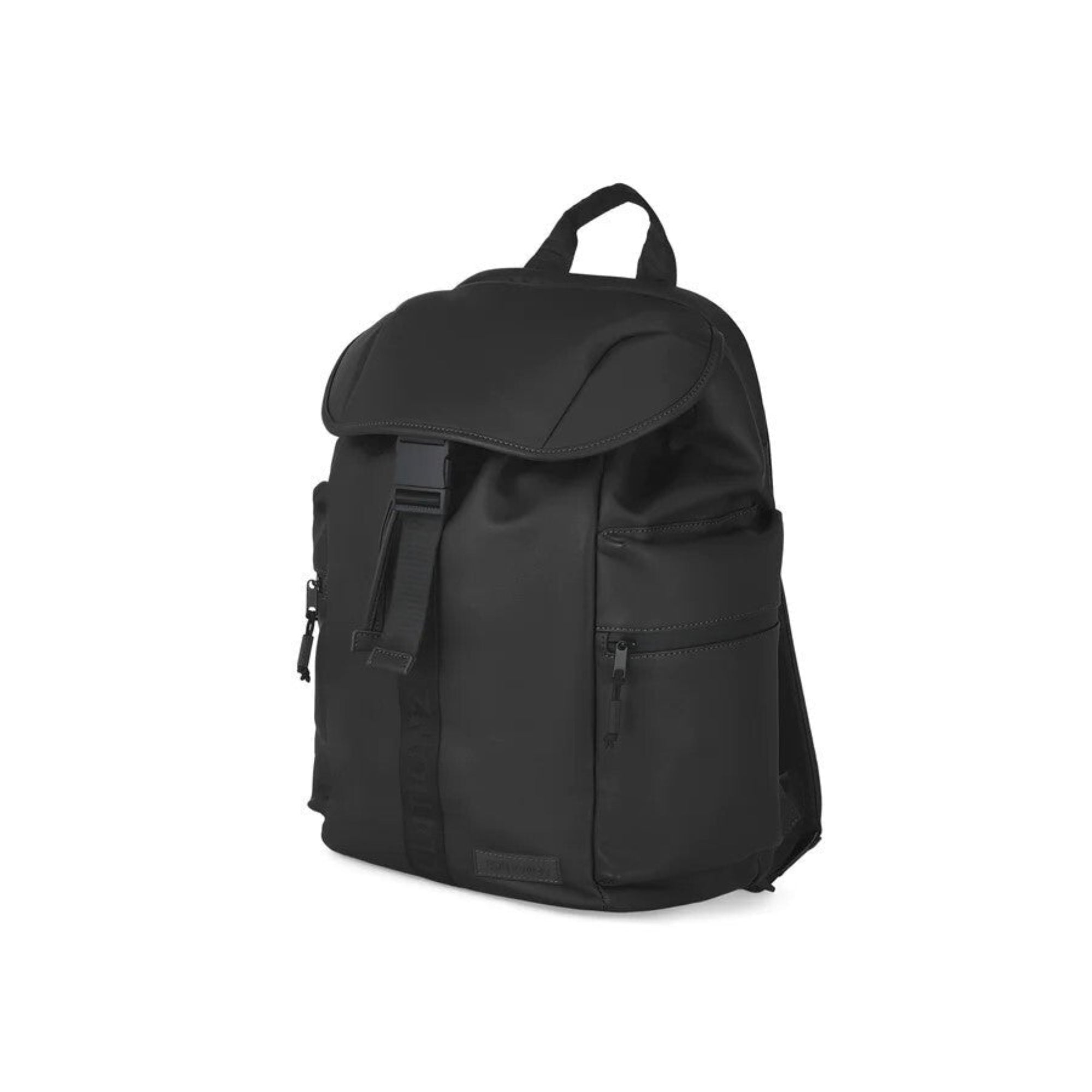 Black backpack on a white background