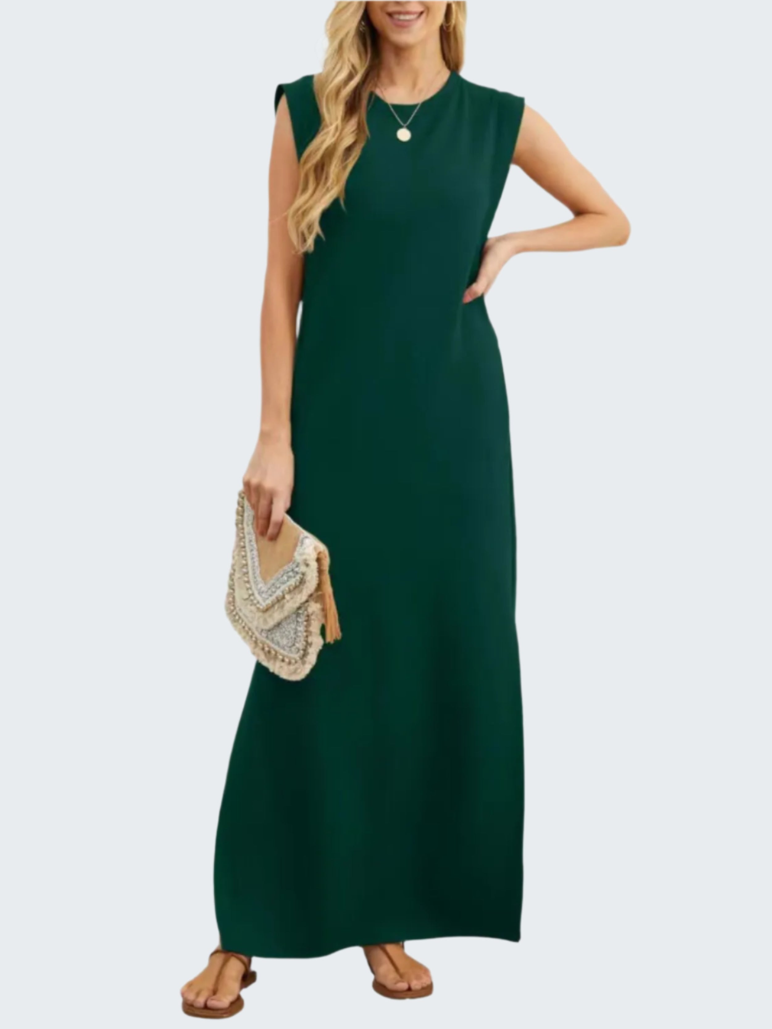 Full Size Slit Round Neck Sleeveless Maxi Tank Dress