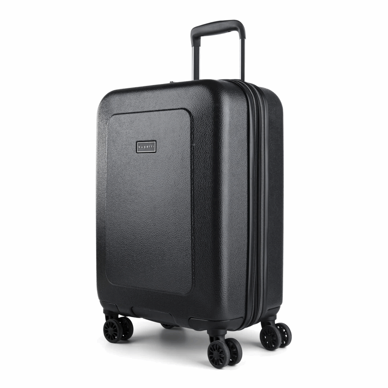 Black suitcase with wheels on a white background