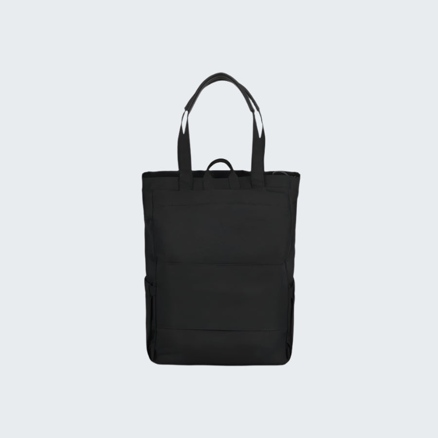 Black tote bag on a white background