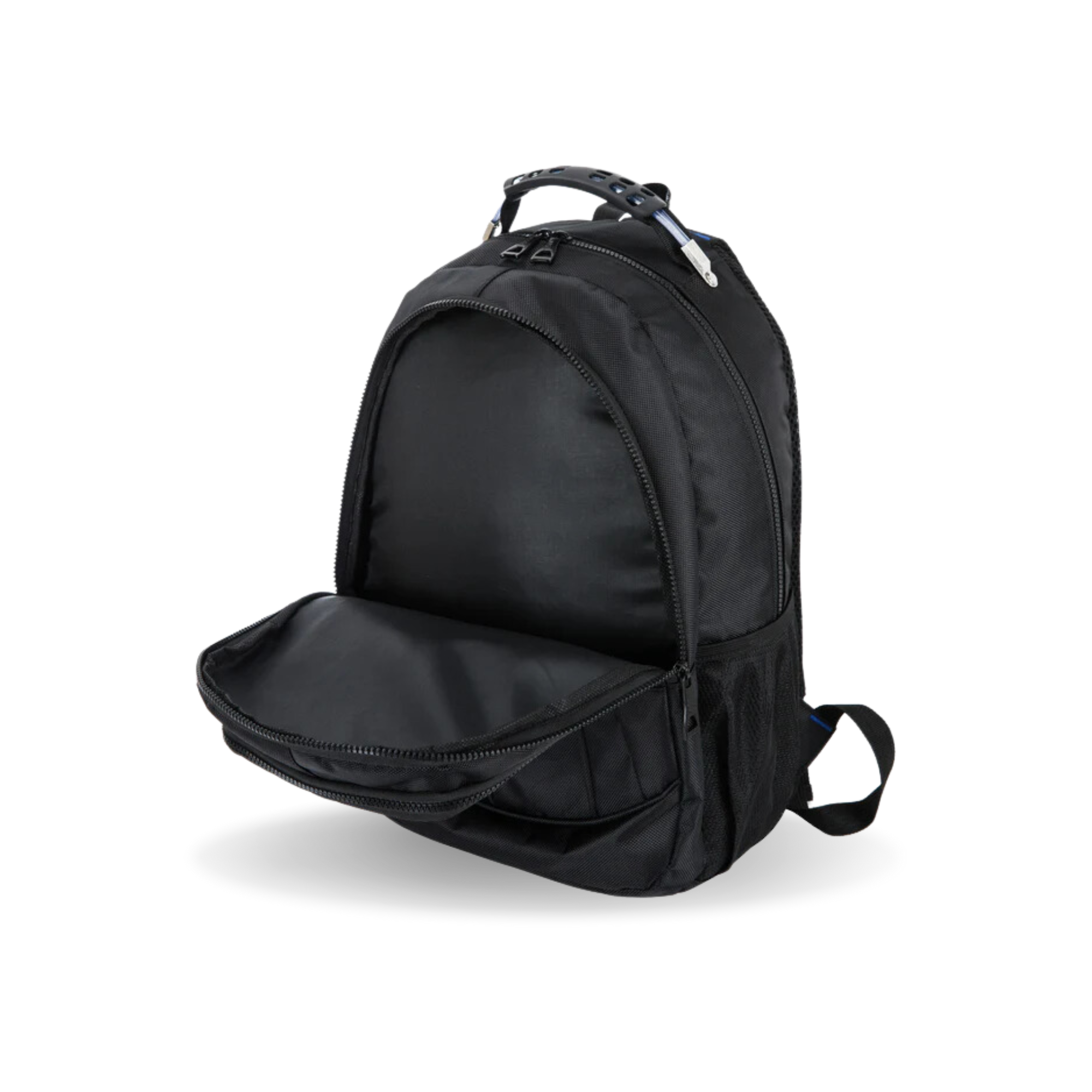Black backpack on a white background
