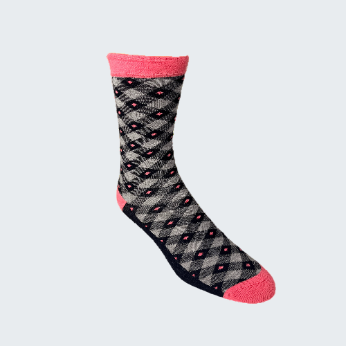 Checkered sock with pink accents on a white background