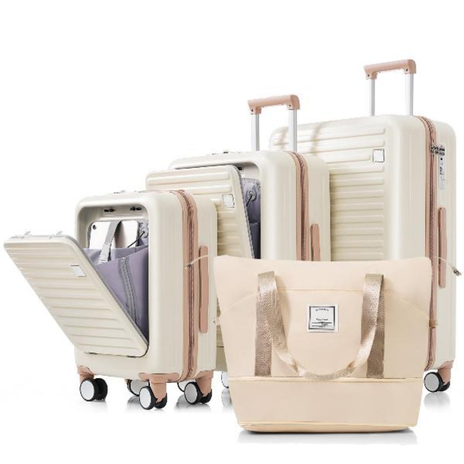 Set of Four Luggage Set with USB Port and Front Opening Design