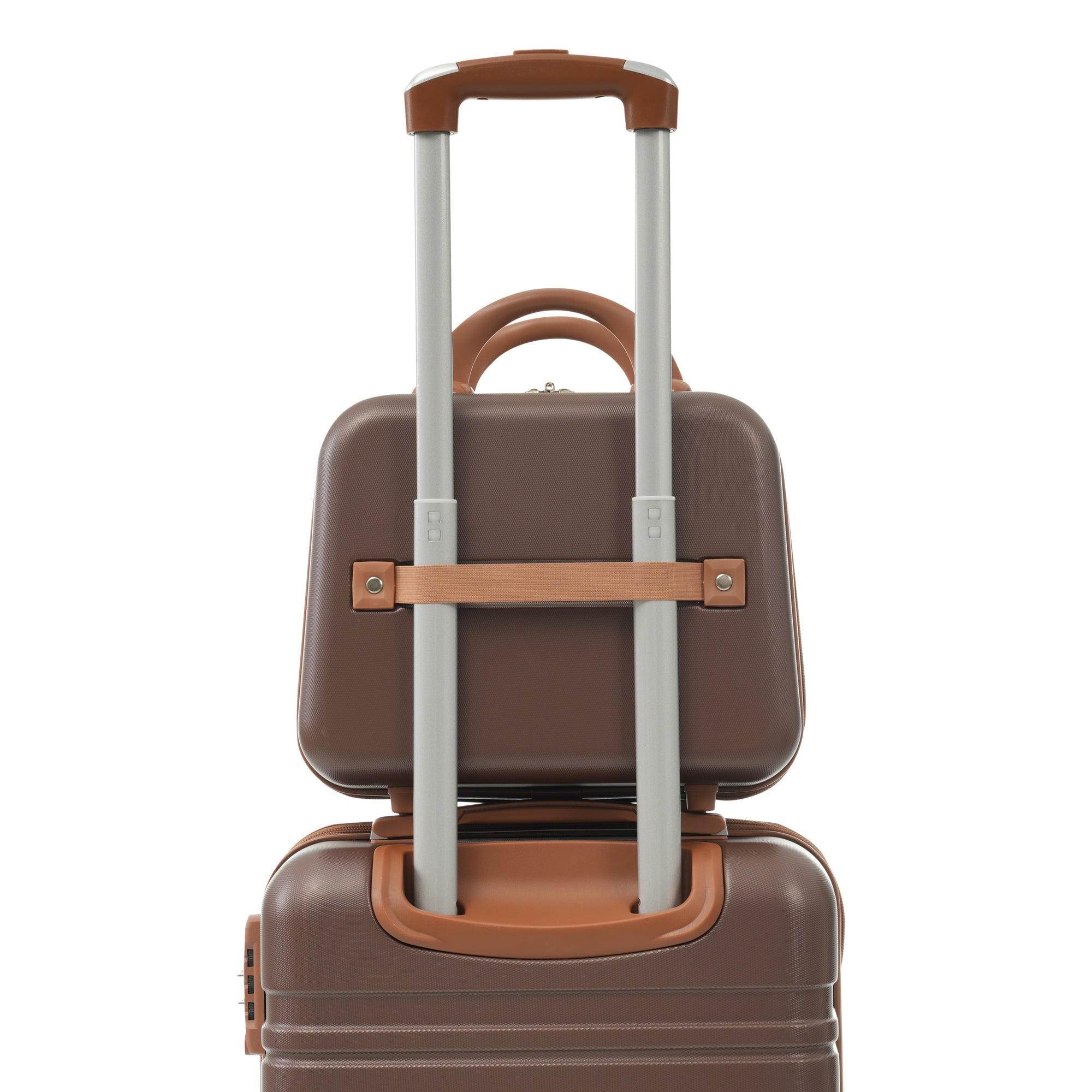 Brown Hardshell Luggage Set and Cosmetic Case Spinner Suitcase with TSA Lock 