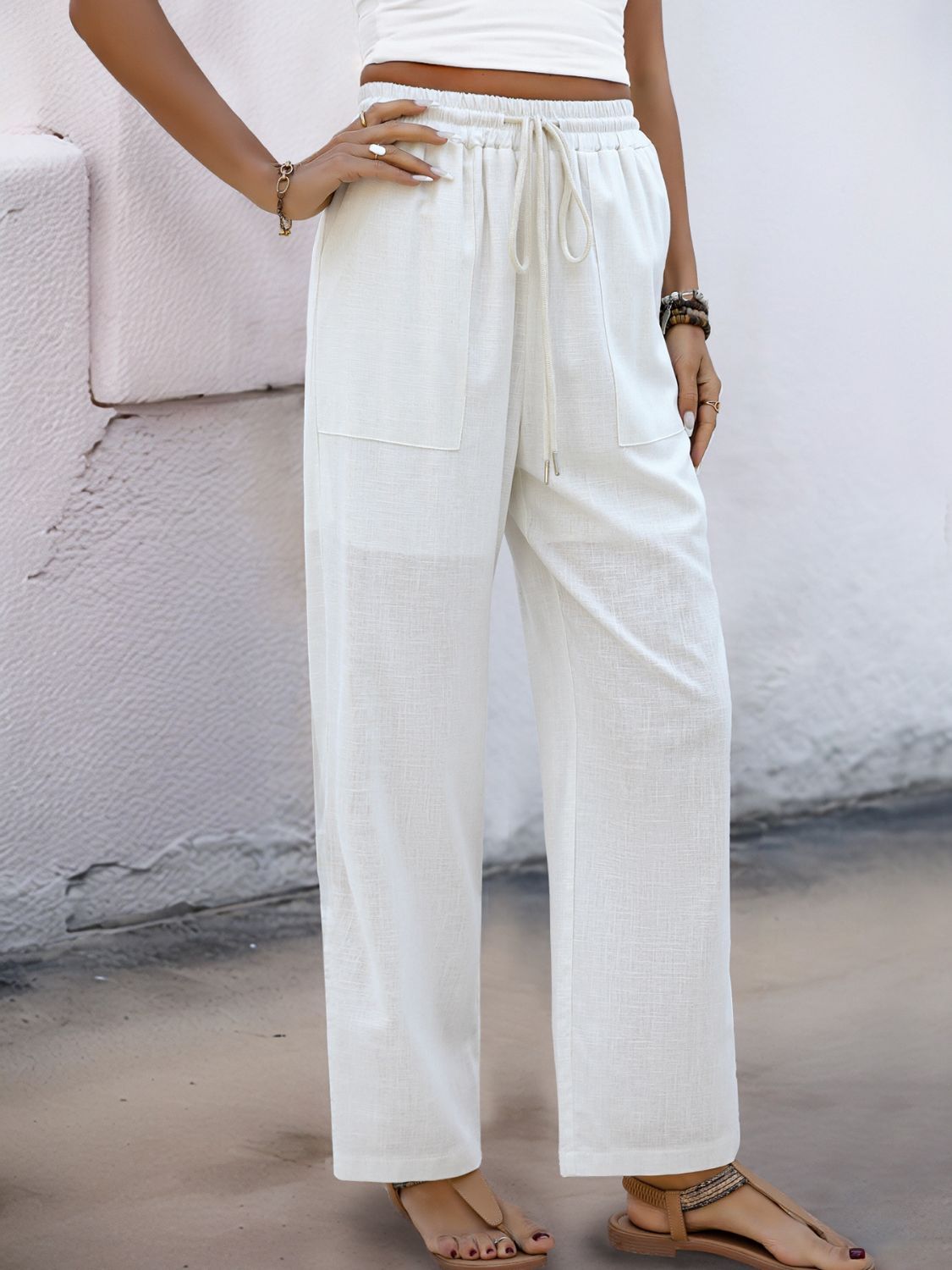 Perfee Drawstring Wide Straight Pants