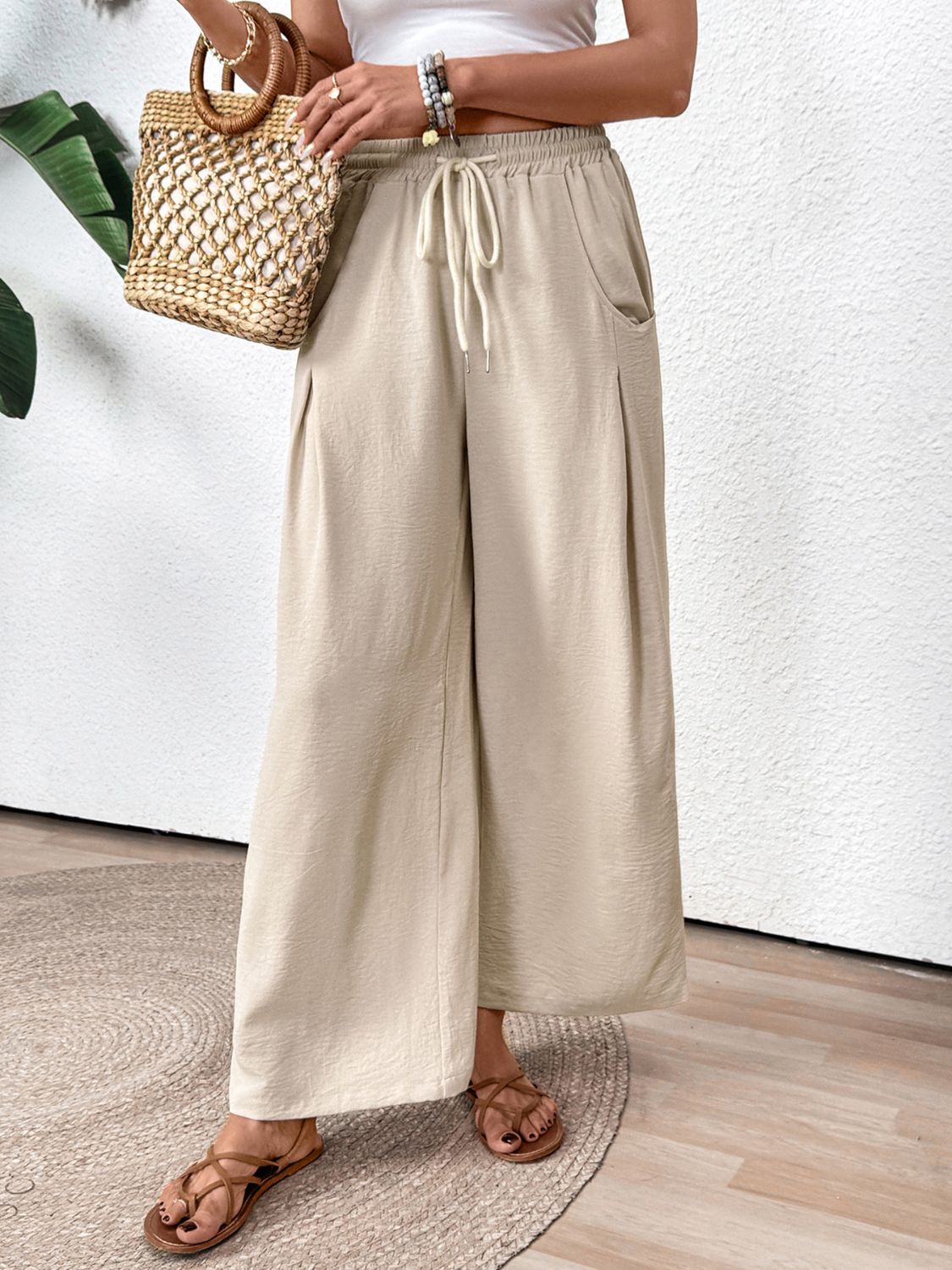 Perfee Drawstring Wide Leg Pants