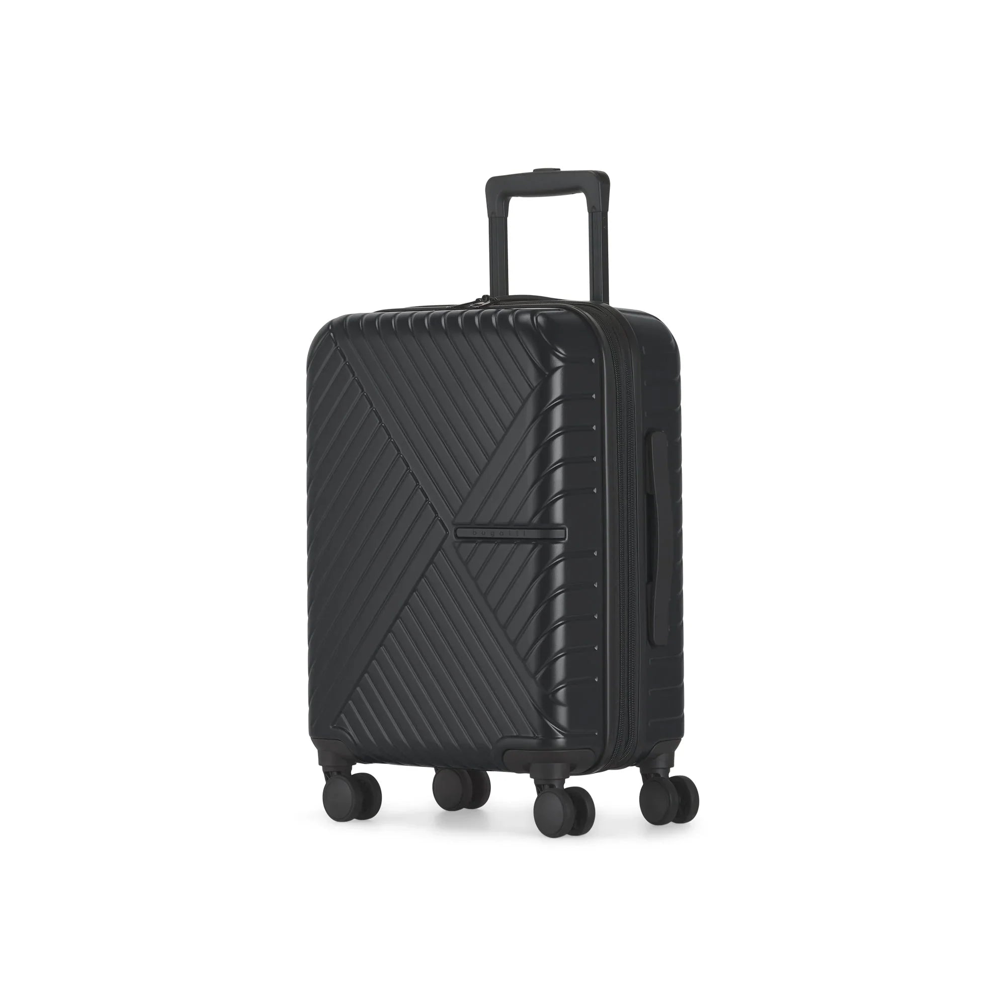 Black suitcase with a geometric pattern on a white background