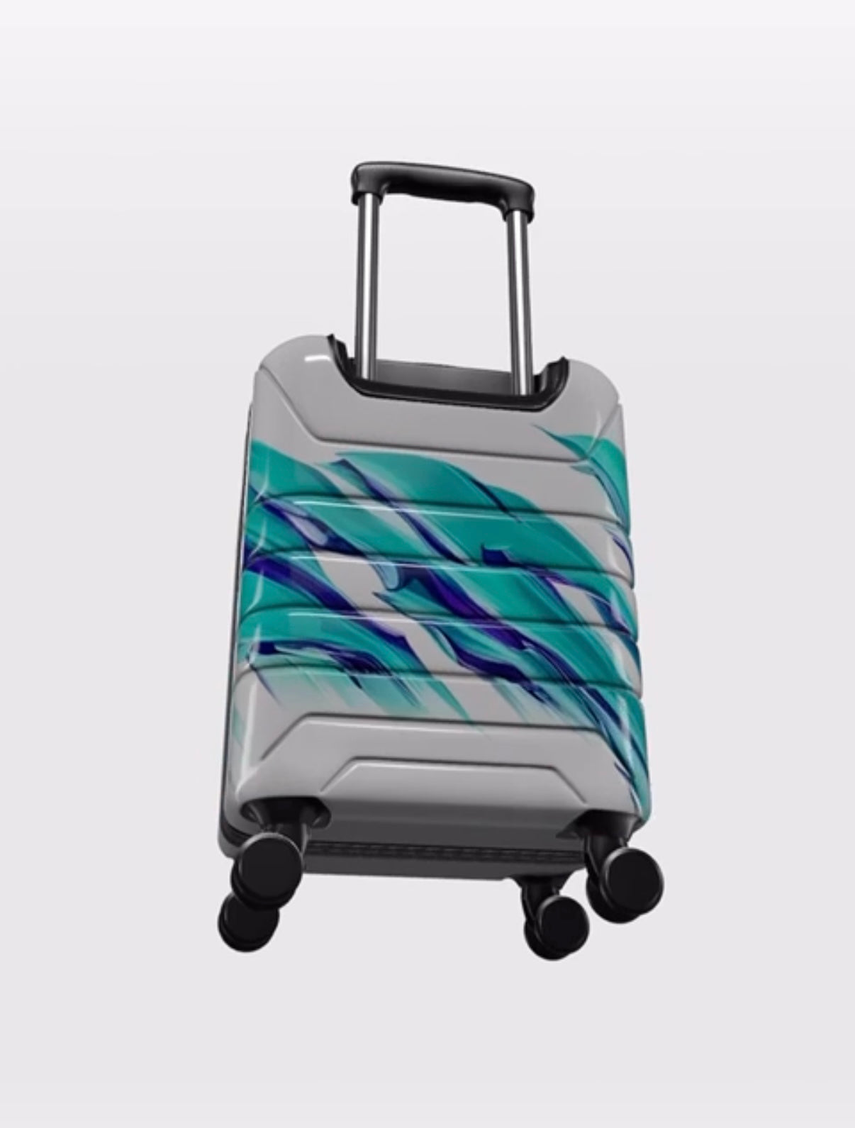 Luggage with a blue and gray pattern on a white background