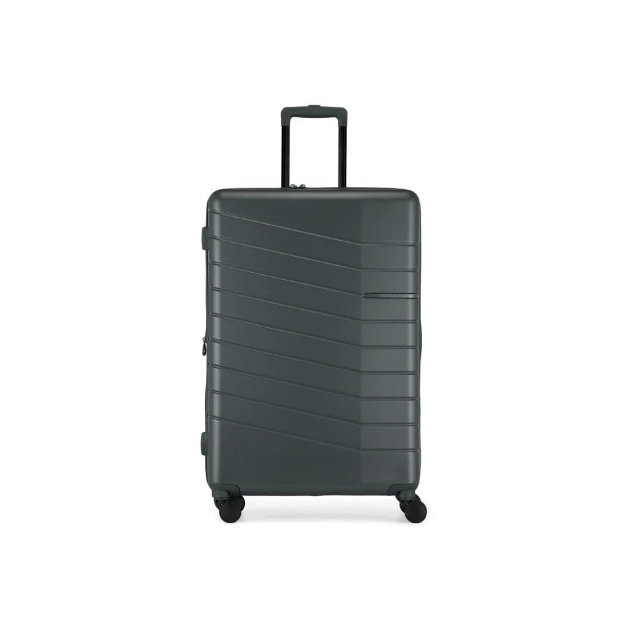 Dark gray suitcase with a textured surface on a white background