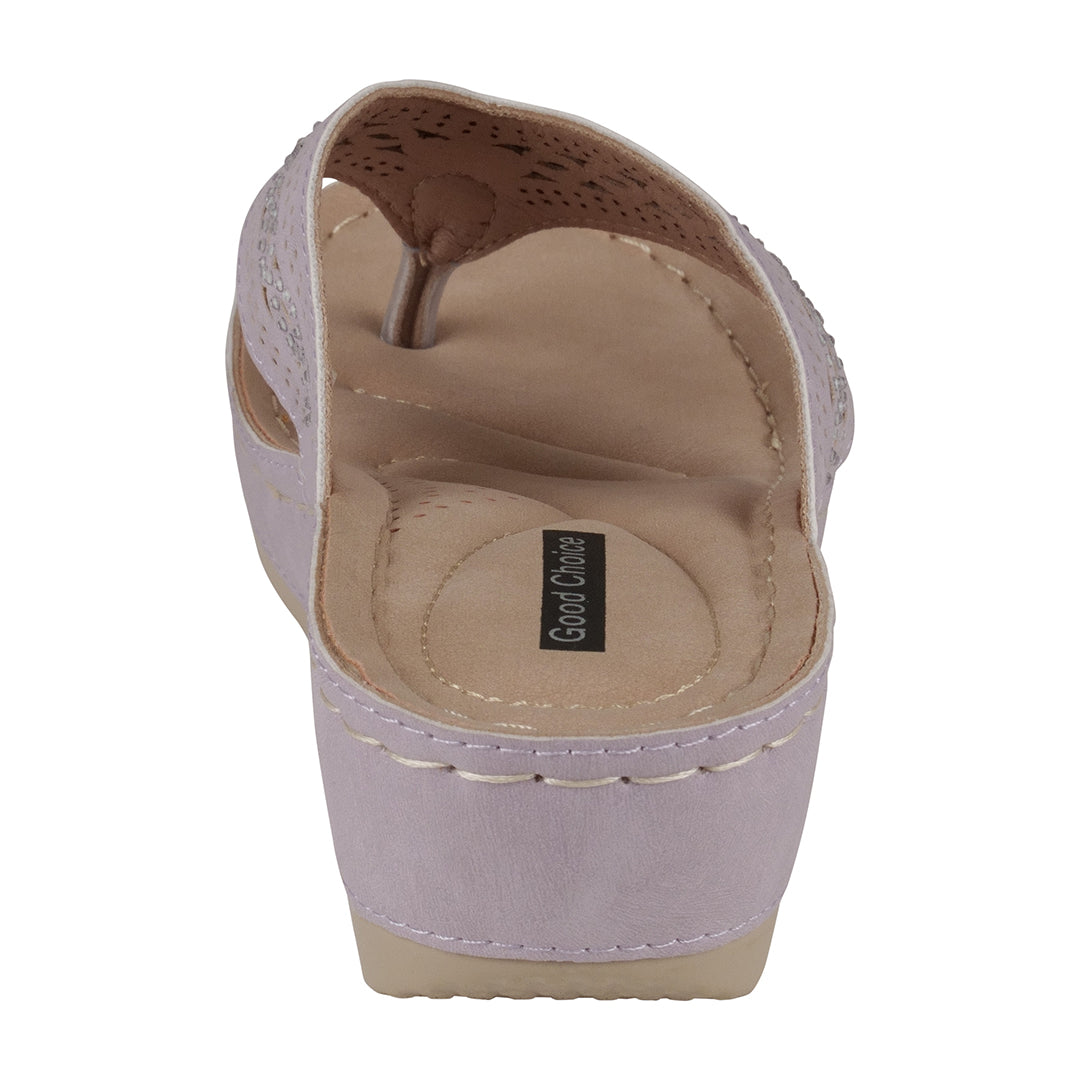 Wedge sandal with 'Good Choice' branding on a white background