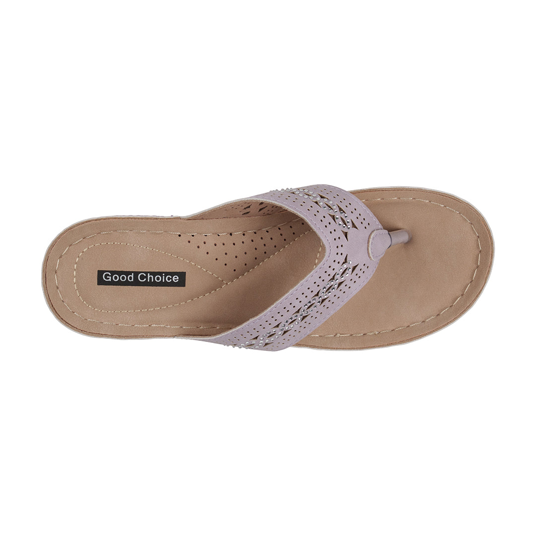 Beige sandal with white strap on a white background