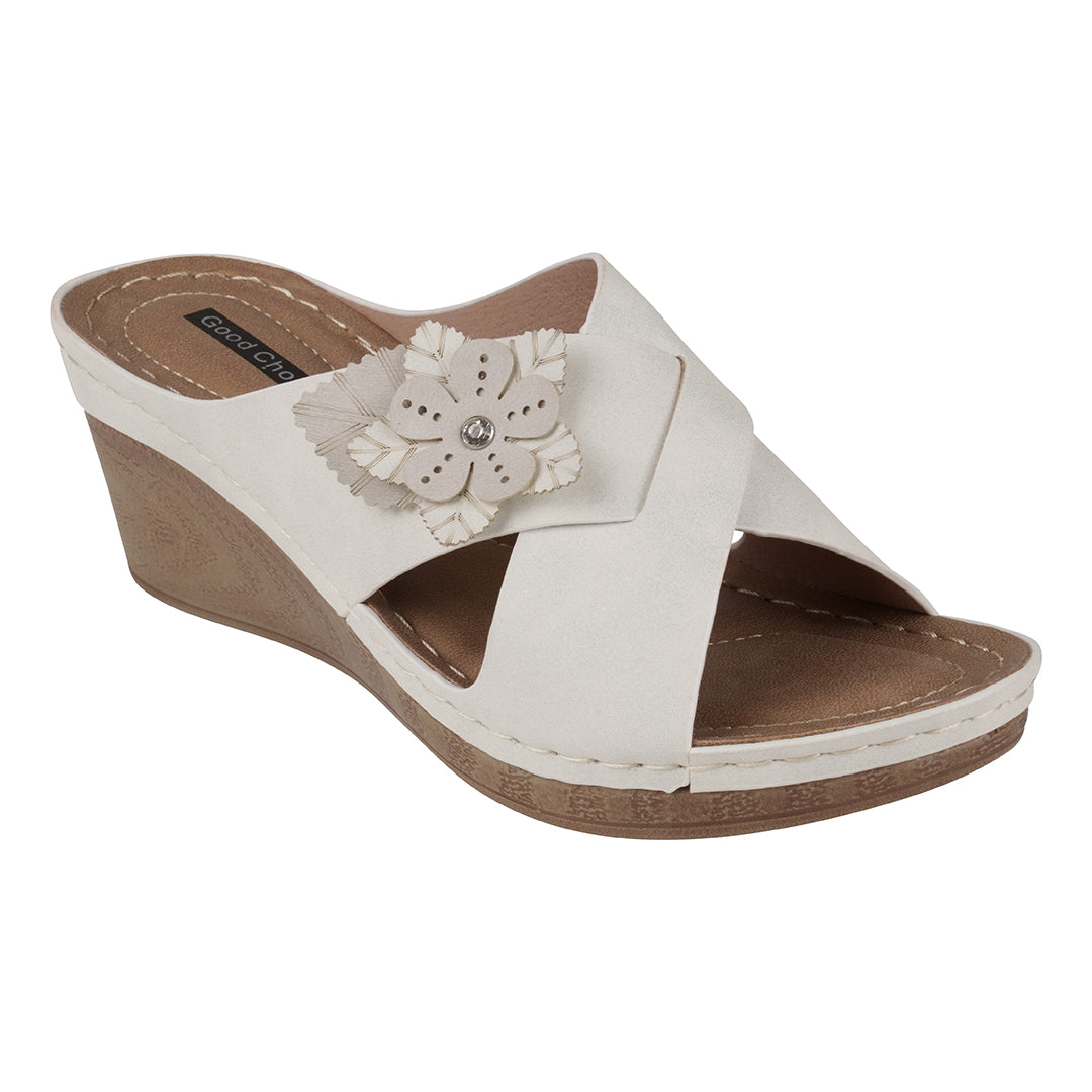 GC Shoes Selly White Wedge Sandals