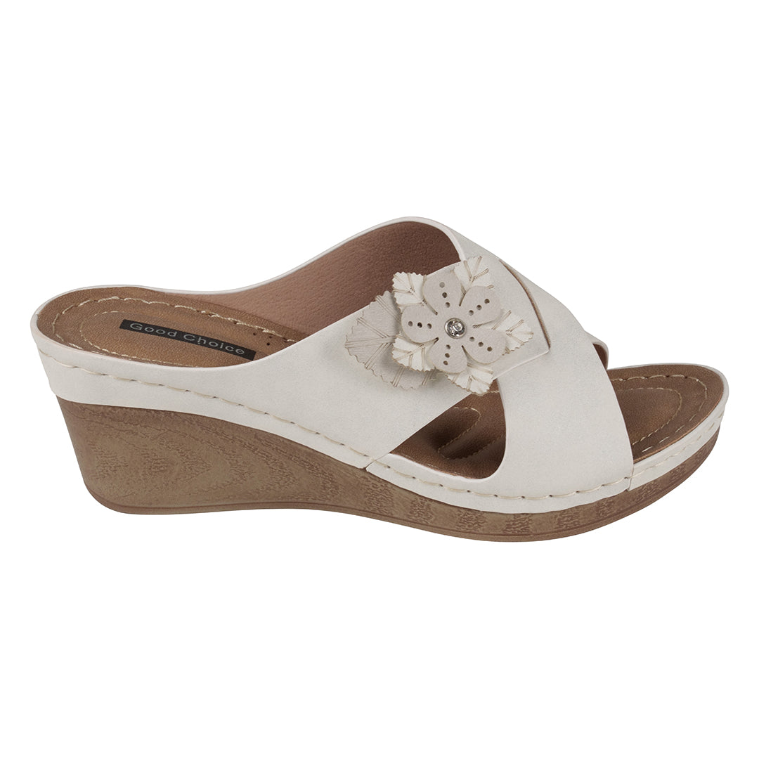 GC Shoes Selly White Wedge Sandals