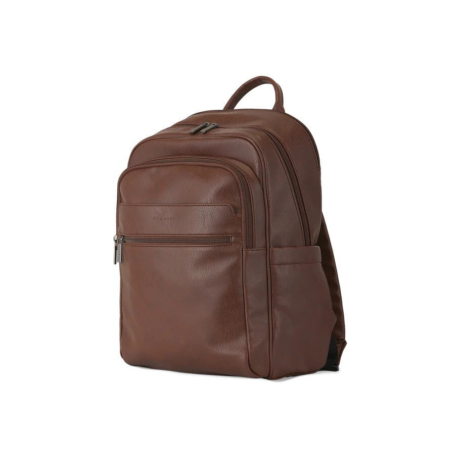 Brown leather backpack on a white background