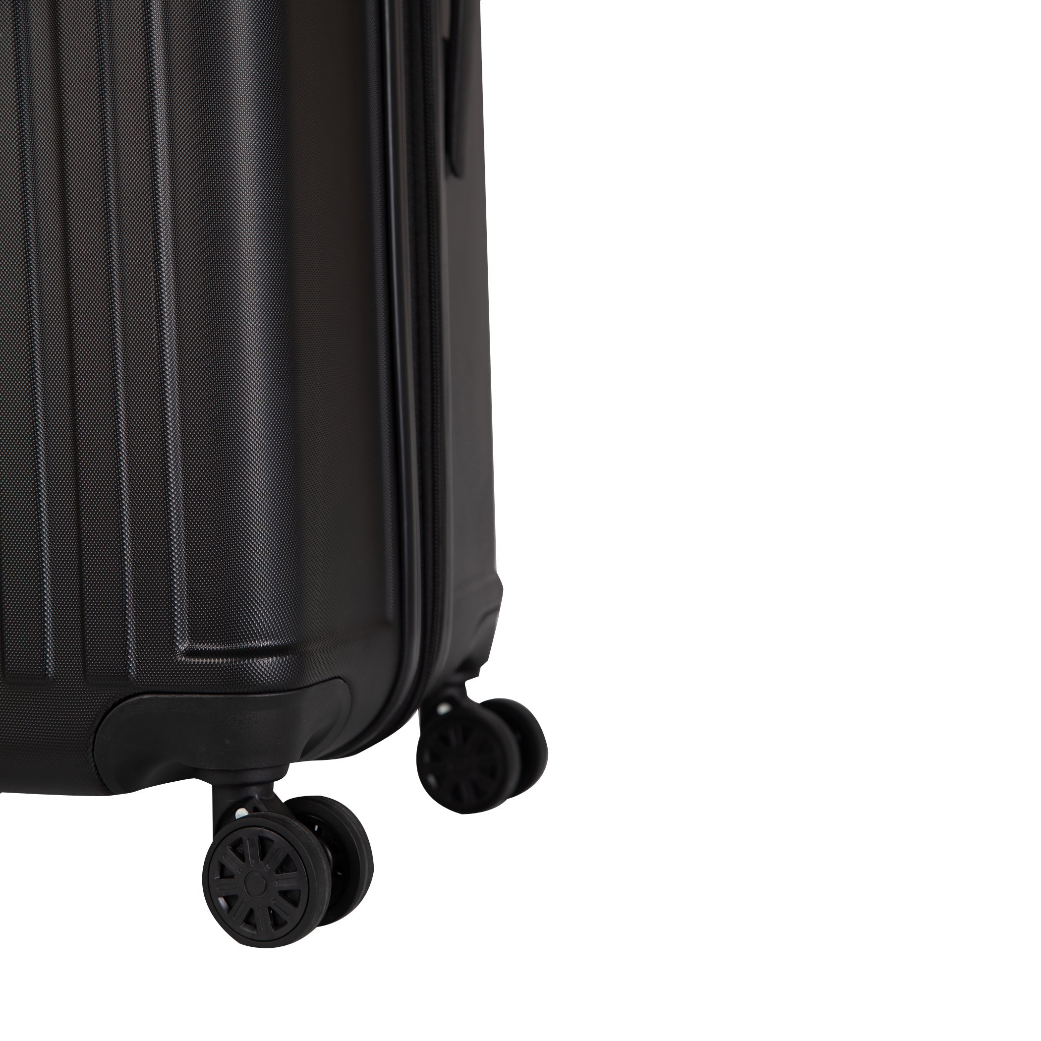 Black suitcase with wheels on a white background