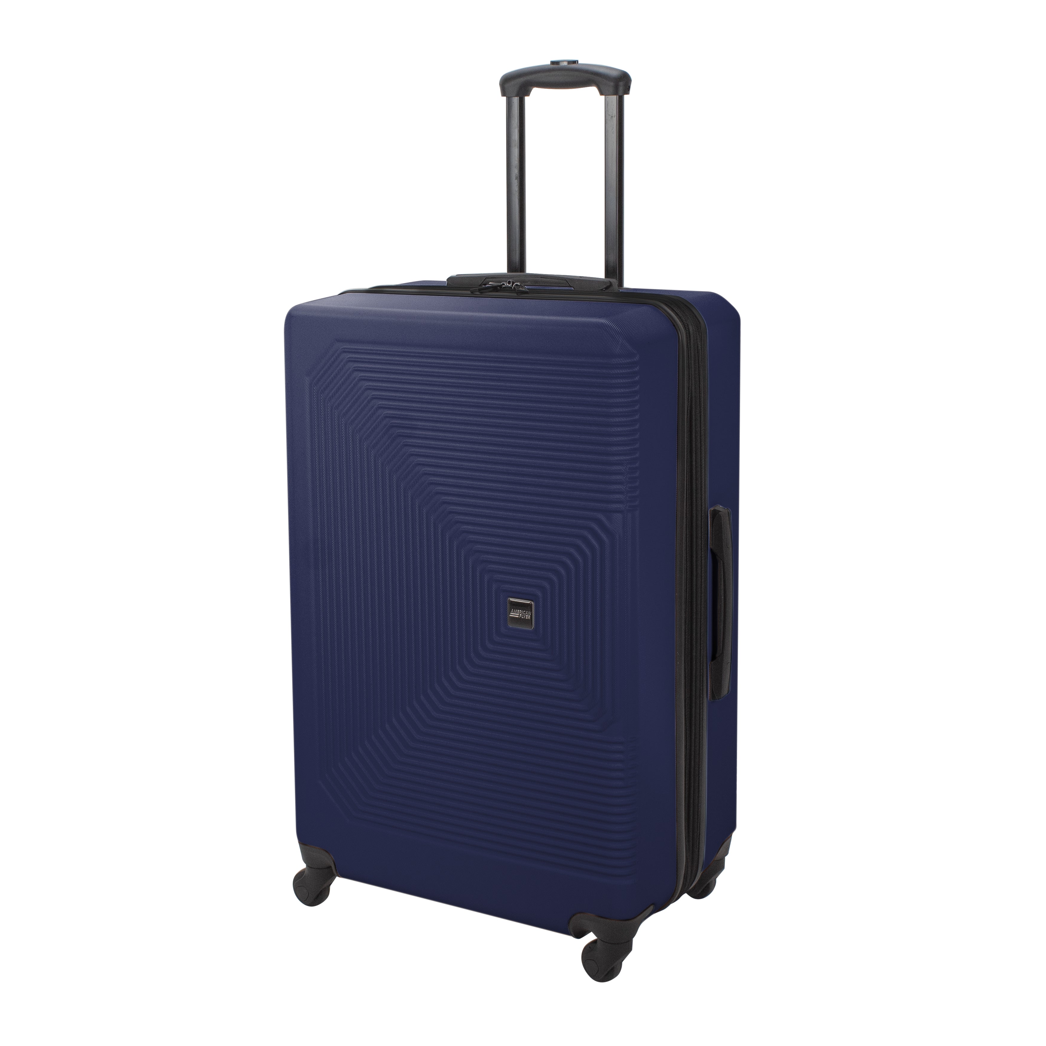 Blue suitcase with a textured surface on a white background