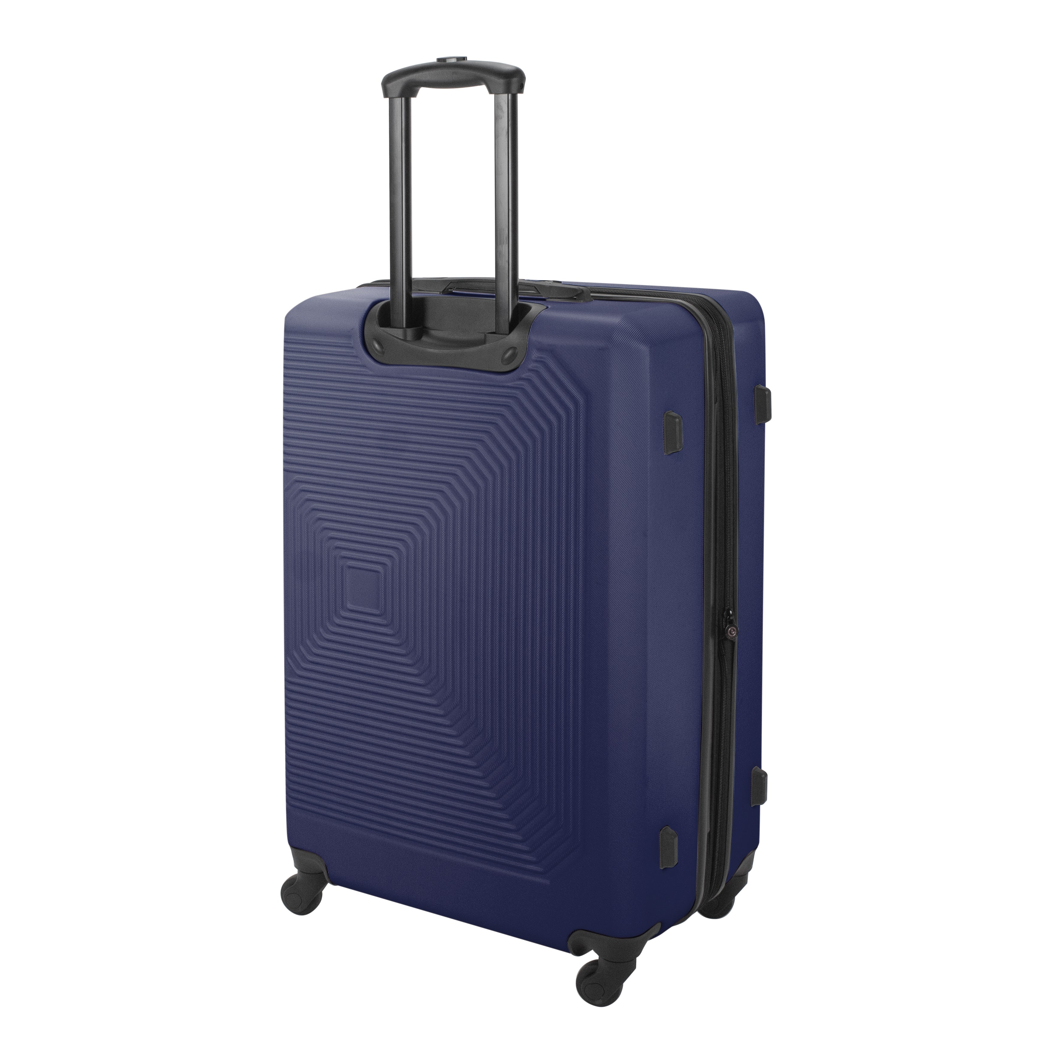 Blue suitcase with a textured surface on a white background