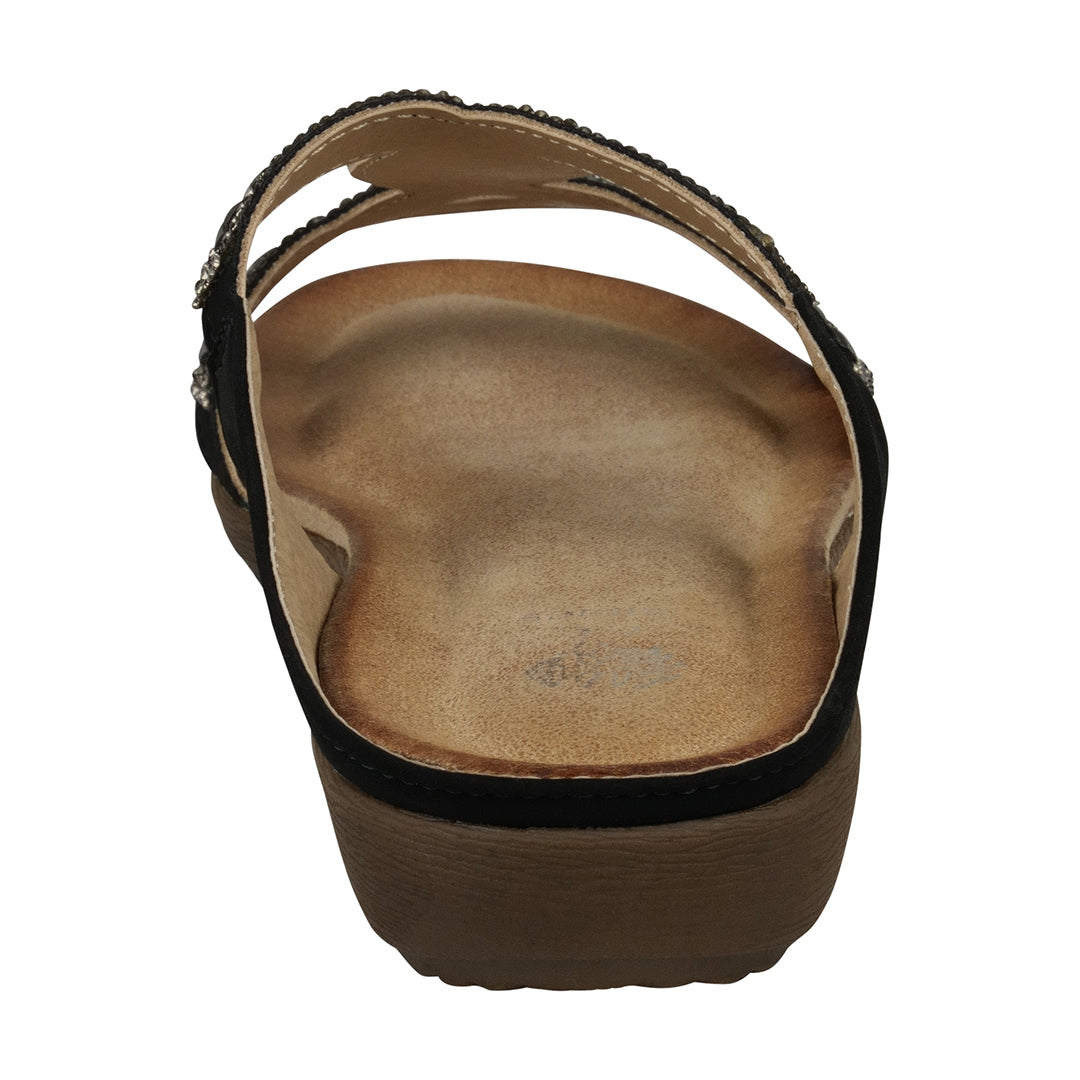 GC Shoes Alora Black Embellished Slide Flat Sandals