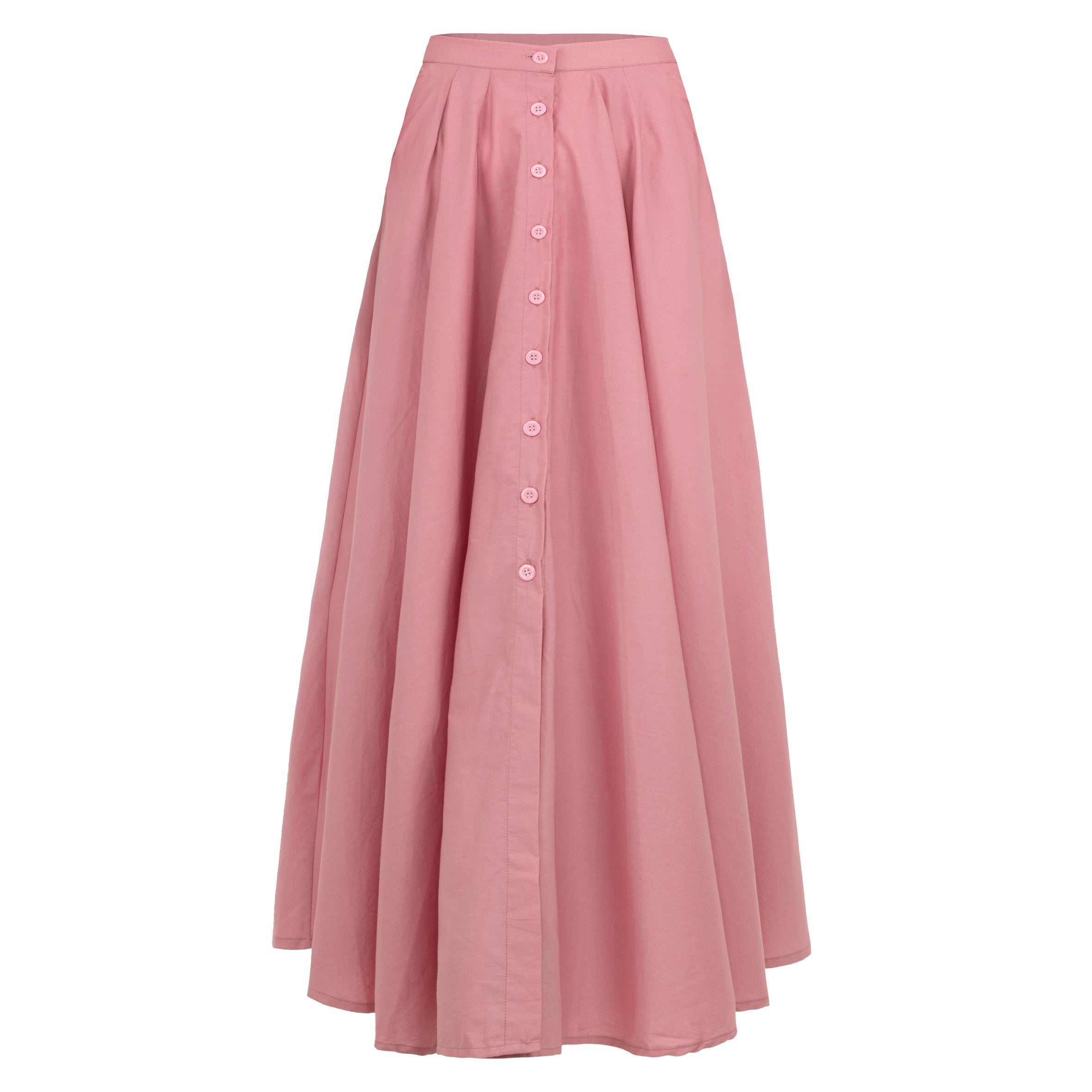 Pink skirt with button details on a white background