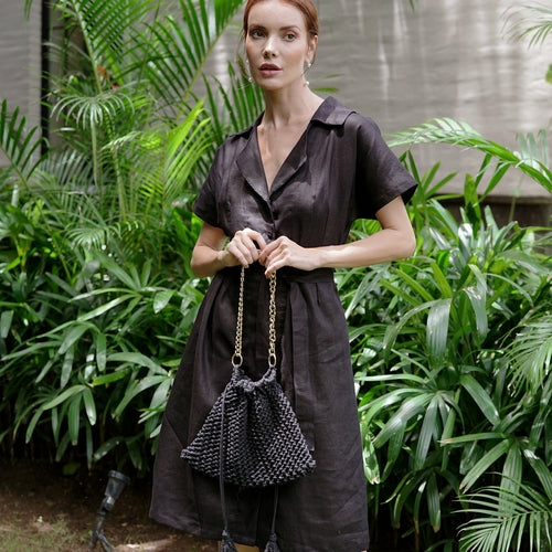 ARYA Safari Linen Midi Dress