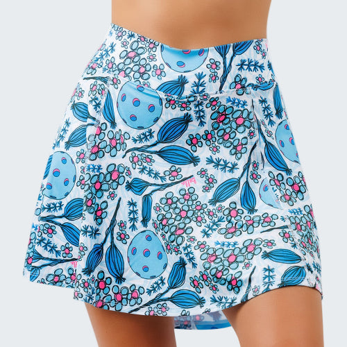 Skirt with blue floral pattern on a white background