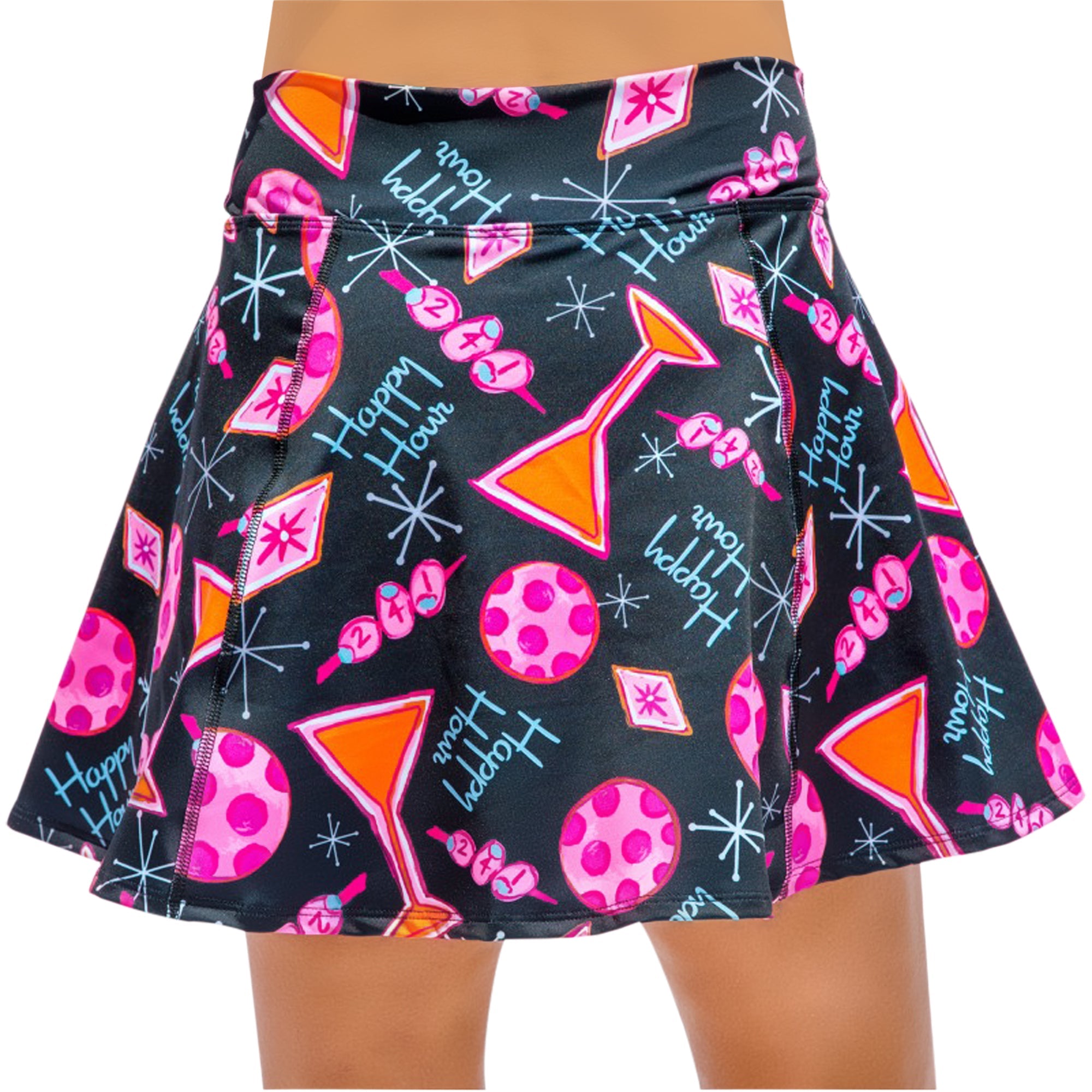 Skirt with colorful cocktail pattern on a white background