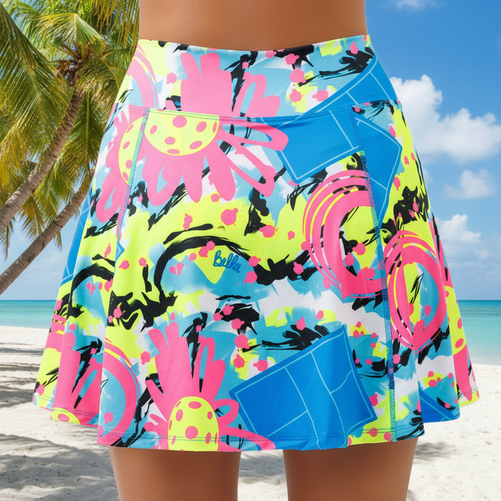 Colorful skirt with abstract patterns on a white background