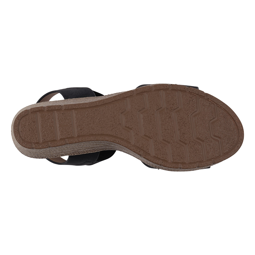 GC Shoes Bane Black Embellished Elastic Double Band Wedge Sandals